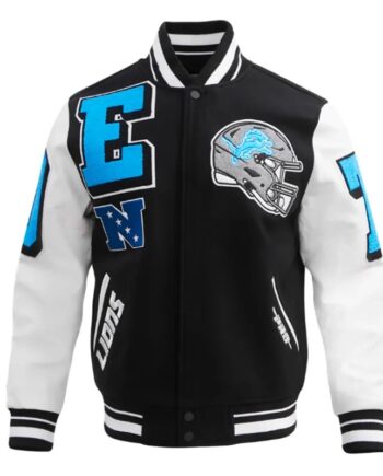 Detroit Lions Mashup Rib Varsity Wool Leather Jacket - Modajacket