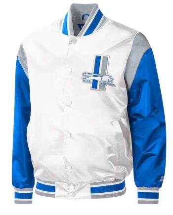Throwback Warm Up Pitch Detroit Lions Varsity Satin Jacket - Modajacket