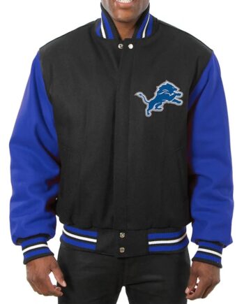 Varsity Detroit Lions Royal Blue and Black Wool Jacket - Modajacket