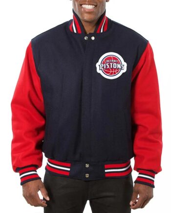 Detroit Pistons Two-Tone Navy/Red Varsity Wool Jacket - Modajacket