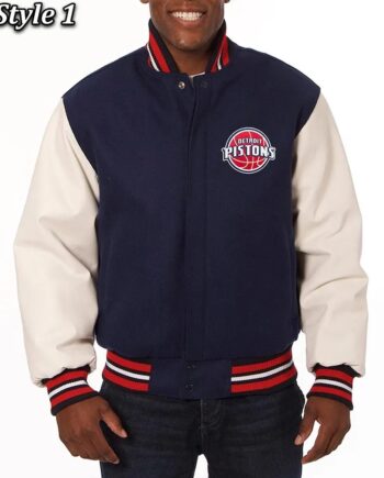 Detroit Pistons Navy/White Varsity Jacket - Modajacket