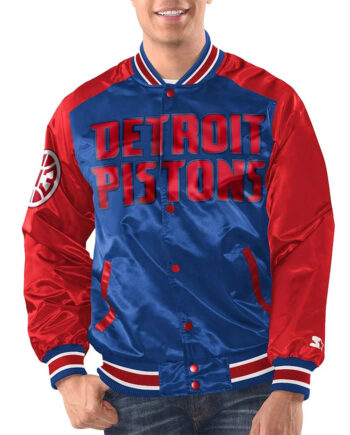 Royal/Red Detroit Pistons Renegade Varsity Satin Jacket - Modajacket