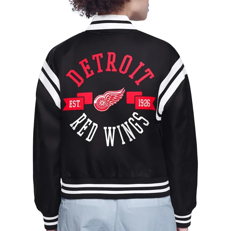 Detroit Red Wings Printed Logo Varsity Satin Jacket 3 Detroit Red Wings Printed Logo Varsity Satin Jacket