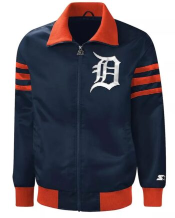 The Captain II Detroit Tigers Navy Varsity Satin Jacket - Modajacket