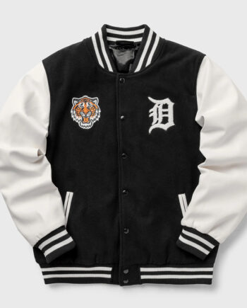 Wordmark Detroit Tigers Black and White Varsity Jacket - Modajacket