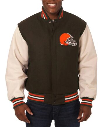 Domestic Cleveland Browns Varsity Brown and Cream Jacket - Modajacket