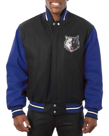 Minnesota Timberwolves Domestic Varsity Black and Royal Varsity Jacket - Modajacket
