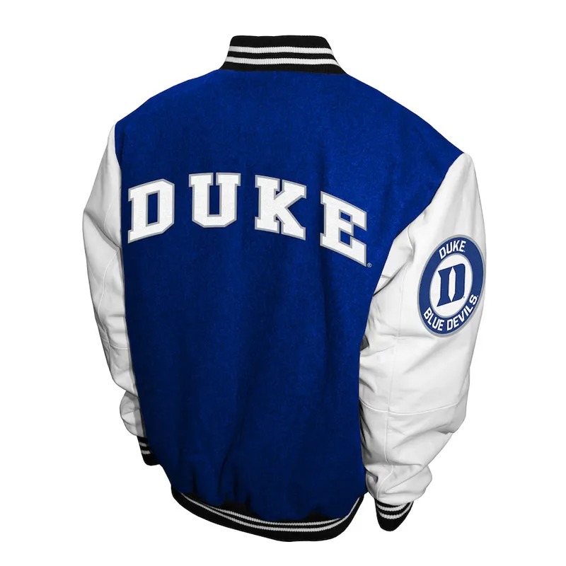 Duke Blue Devils Graduate Royal and White Varsity Jacket 2 Duke Blue Devils Graduate Royal and White Varsity Jacket