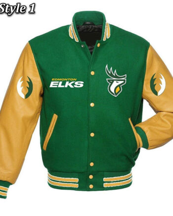 Edmonton Eskimos Green and Tan Brown Varsity Jacket - Modajacket