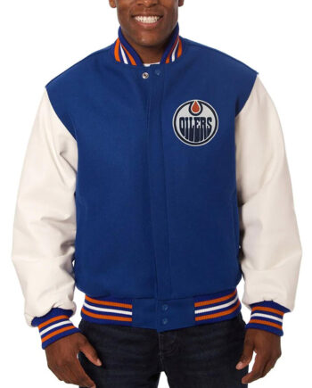 Varsity Edmonton Oilers Royal Blue and White Two-Tone Jacket - Modajacket