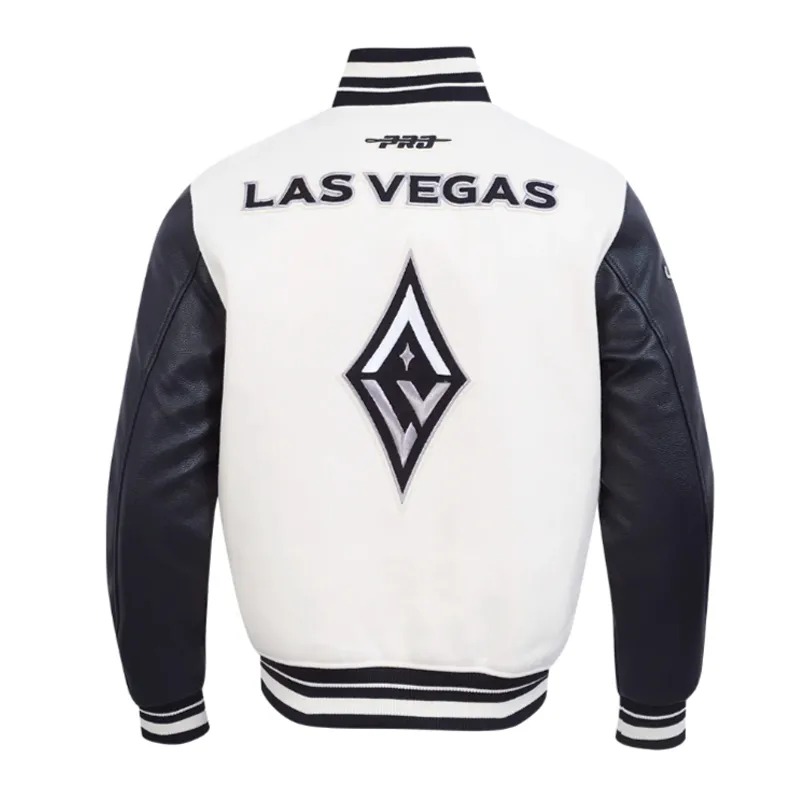 Retro Las Vegas Aces Eggshell/Black Classics Rib Varsity Jacket 2 Retro Las Vegas Aces Eggshell/Black Classics Rib Varsity Jacket