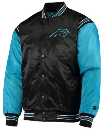 Carolina Panthers Enforcer Satin Black Blue Varsity Jacket - Modajacket