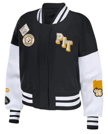 Varsity Pittsburgh Steelers Erin Andrews Black and White Jacket - Modajacket