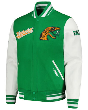 Florida A&M Rattlers Script Green and White Varsity Jacket - Modajacket