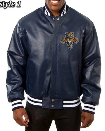 Florida Panthers Varsity Navy Leather Jacket - Modajacket