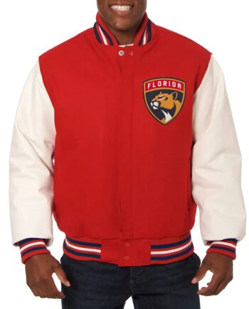 Florida Panthers Varsity Red and White Jacket - Modajacket