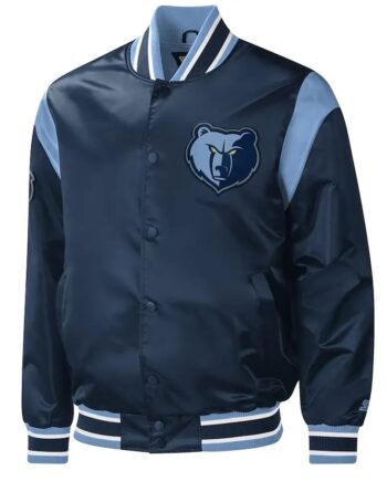Memphis Grizzlies Force Play Navy Varsity Satin Jacket - Modajacket