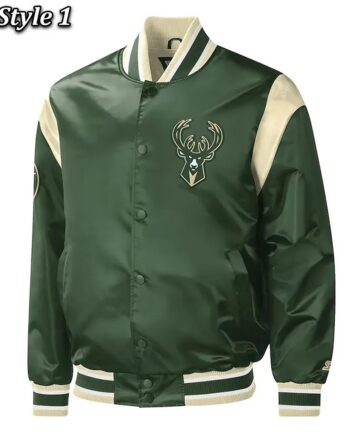 Milwaukee Bucks Force Play Varsity Hunter Green Satin Jacket - Modajacket