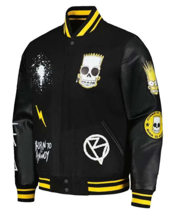 The Simpsons Freeze Max Polished Punk Bart Black Varsity Jacket - Modajacket