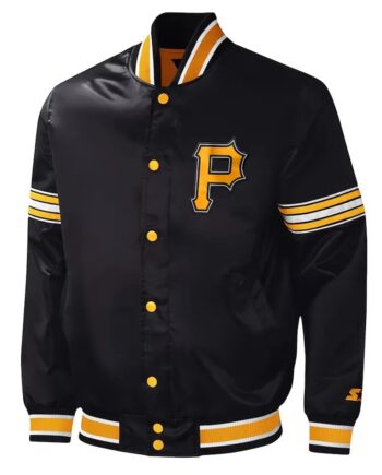 Pittsburgh Pirates Midfield Black Varsity Satin Jacket - Modajacket