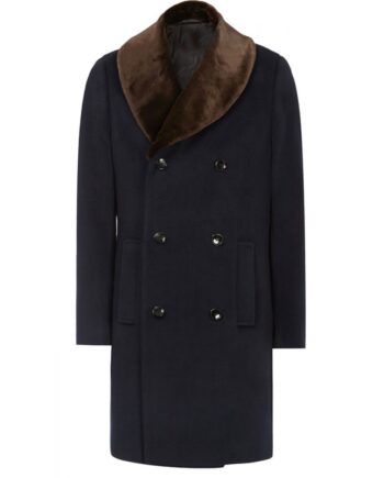 Men Reiss Brody Navy Blue Coat with Shawl Collar - Modajacket
