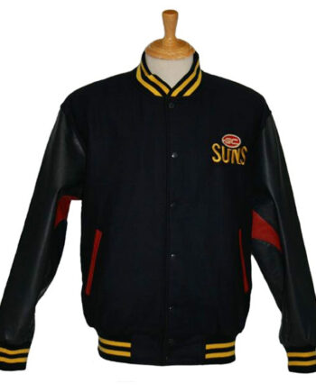 Embroidered Gold Coast Suns Black Varsity Jacket - Modajacket