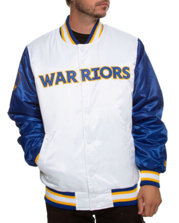 Golden State Warriors Blue and White Varsity Satin Jacket - Modajacket