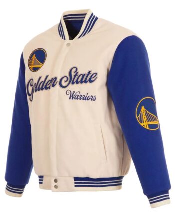 Golden State Warriors Cream and Blue Varsity Jacket - Modajacket