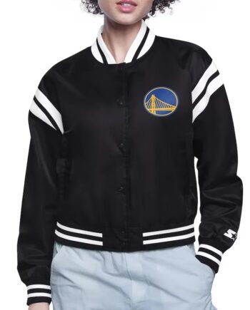 Golden State Warriors Printed Logo Varsity Satin Jacket - Modajacket