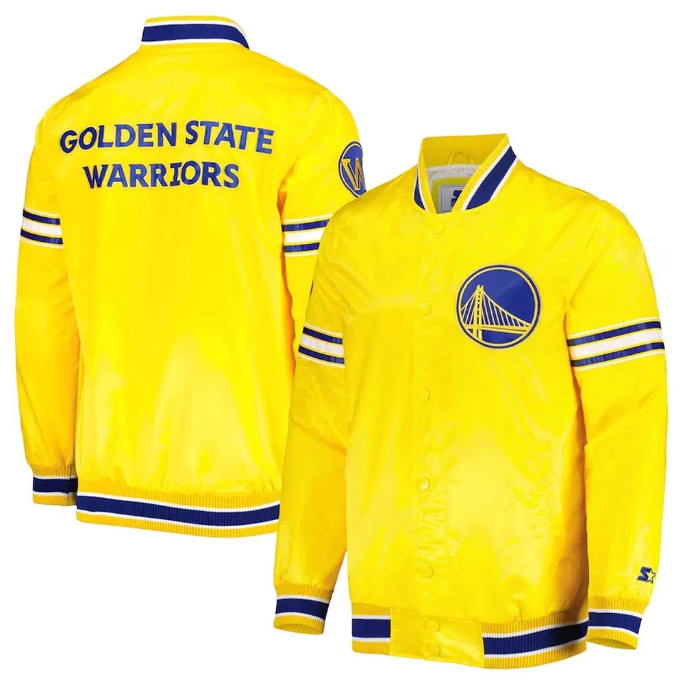 Golden State Warriors Slider Varsity Yellow Satin Jacket 3 Golden State Warriors Slider Varsity Yellow Satin Jacket