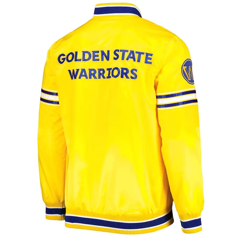Golden State Warriors Slider Varsity Yellow Satin Jacket 2 Golden State Warriors Slider Varsity Yellow Satin Jacket