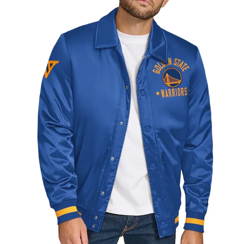 Golden State Warriors Stitch Applique Royal Satin Jacket 10 Golden State Warriors Stitch Applique Royal Satin Jacket