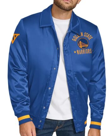 Golden State Warriors Stitch Applique Royal Satin Jacket - Modajacket