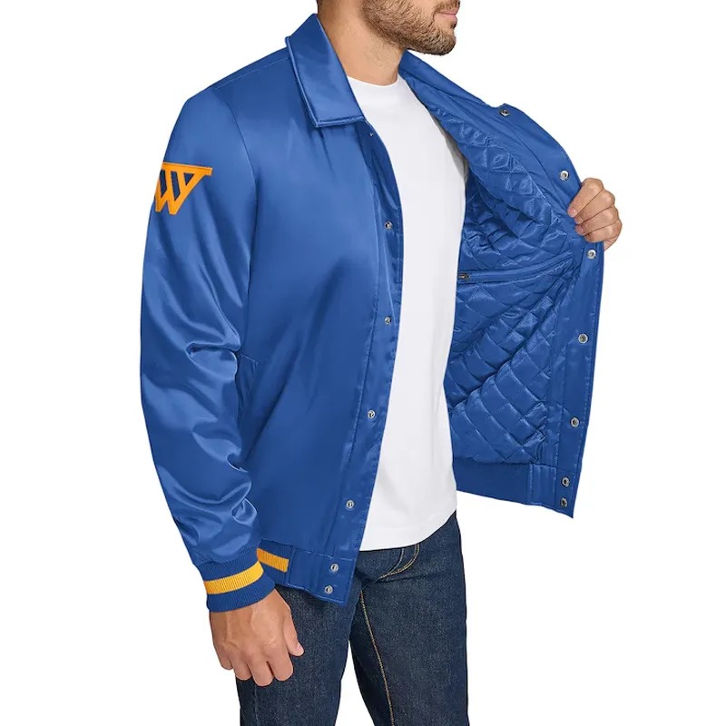 Golden State Warriors Stitch Applique Royal Satin Jacket 9 Golden State Warriors Stitch Applique Royal Satin Jacket