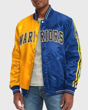 Golden State Warriors Varsity Yellow and Blue Satin Jacket - Modajacket