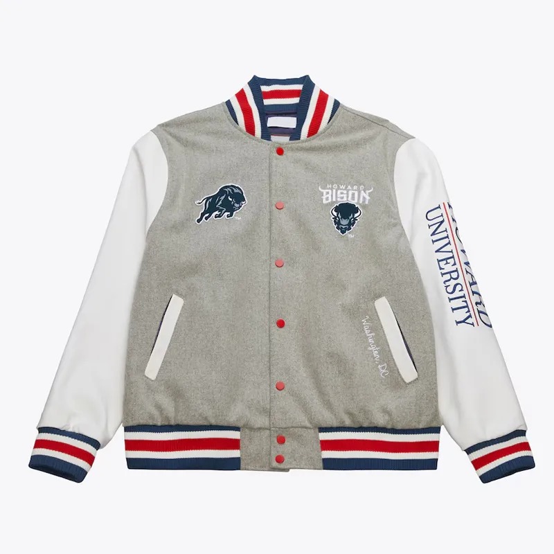 Howard Bison Homecoming Gray Varsity Jacket 1 Howard Bison Homecoming Gray Varsity Jacket - Modajacket