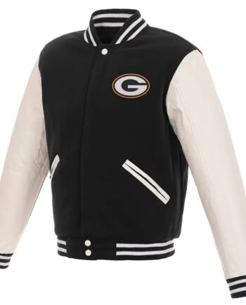 Green Bay Packers Varsity Black/White Jacket - Modajacket