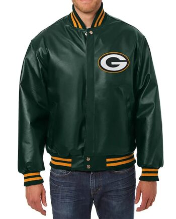 Green Bay Packers Bomber Varsity Green Leather Jacket - Modajacket