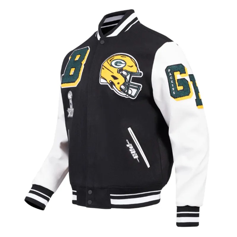 Green Bay Packers Mashup Rib Varsity Wool/Leather Jacket 3 Green Bay Packers Mashup Rib Varsity Wool/Leather Jacket