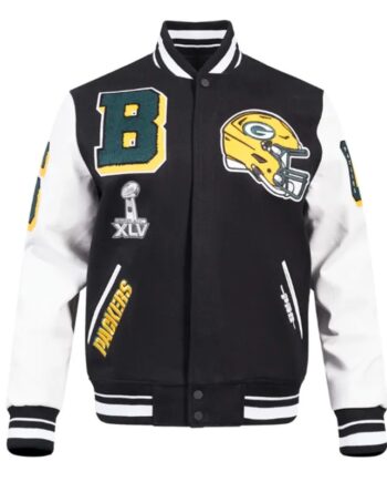 Green Bay Packers Mashup Rib Varsity Wool/Leather Jacket - Modajacket