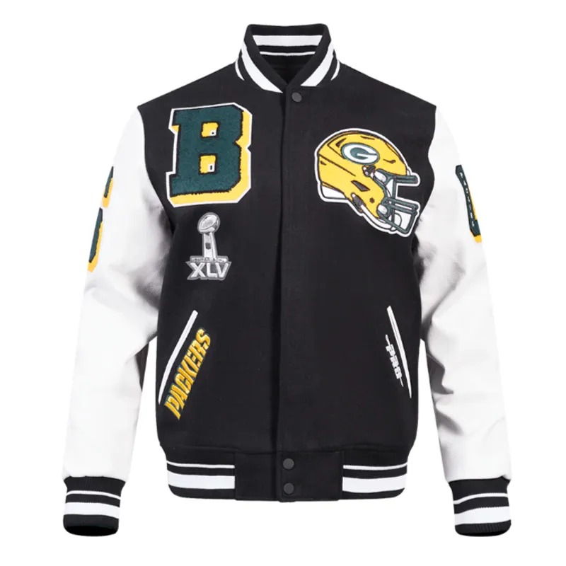 Green Bay Packers Mashup Rib Varsity Wool/Leather Jacket 1 Green Bay Packers Mashup Rib Varsity Wool/Leather Jacket - Modajacket