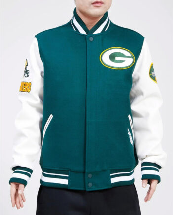 Green Bay Packers Old English Classic Rib Varsity Jacket - Modajacket