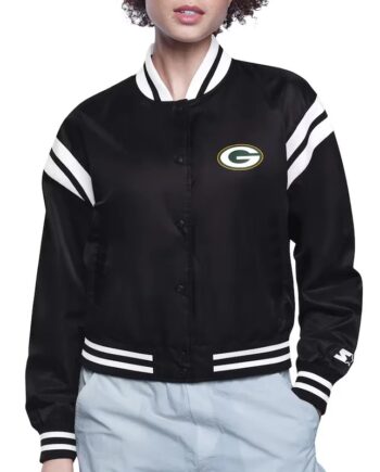 Green Bay Packers Printed Logo Varsity Satin Jacket - Modajacket