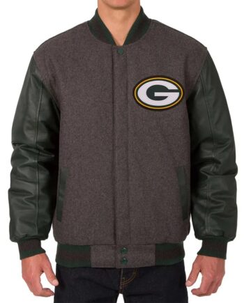 Green Bay Packers Charcoal and Green Varsity Jacket - Modajacket