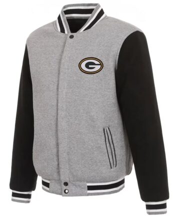 Gray/Black Green Bay Packers Varsity Wool Jacket - Modajacket