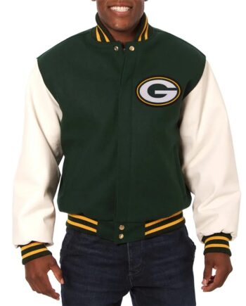 Green Bay Packers Green and White Varsity Jacket - Modajacket