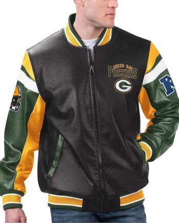 Green Bay Packers Black Varsity Full-Zip Leather Jacket - Modajacket
