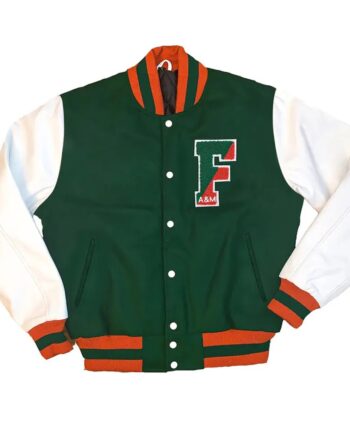 Green/White FAMU Varsity Wool and Leather Jacket - Modajacket