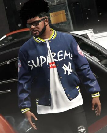 Supreme NY Yankees GTA 5 Navy Blue Varsity Jacket - Modajacket