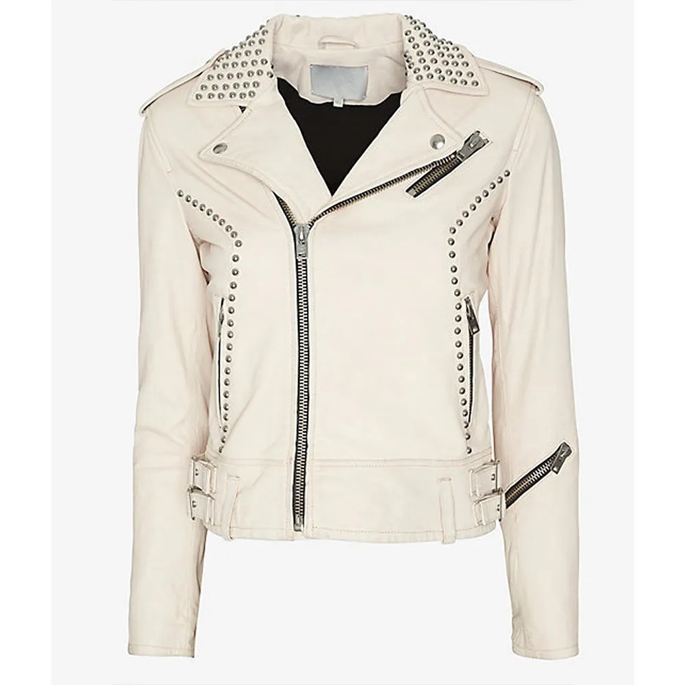 Pretty Little Liars Ashley Benson Studded White Leather Jacket 1 Pretty Little Liars Ashley Benson Studded White Leather Jacket - Modajacket